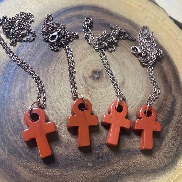 Red jasper ankh carving key of life necklace pendant eternal life Egyptian pink - Picture 3 of 6